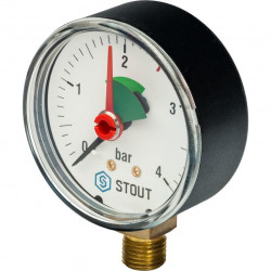 Купить Stout Манометр радиальный с указателем предела давления ф50-4-1/4" в Москве / Манометры и термометры