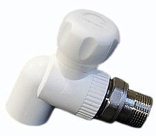 Купить SPK Кран шаровой PP-R для радиатора угловой, белый ф20х1/2" в Москве / Полипропиленовые трубы и фитинги