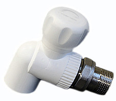 SPK Кран шаровой PP-R для радиатора угловой, белый ф20х1/2&quot;