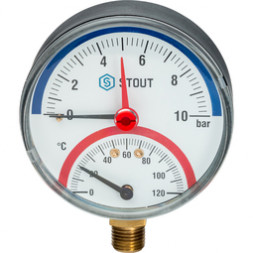 Stout Термоманометр радиальный в комплекте с автоматическим запорным клапаном ф80-4-1/2&quot;