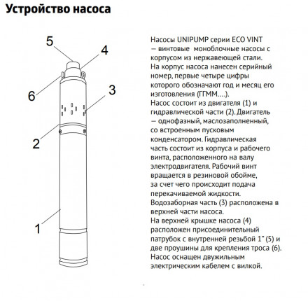 Unipump Насос скважинный 3&quot; Mini Eco 3-78 (750 Вт, кабель-30м)