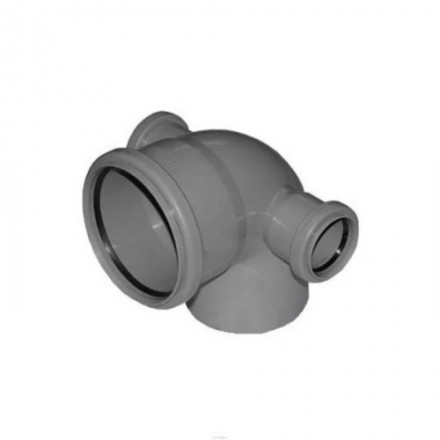 Sinikon Отвод канализационный с двумя патрубками серый ф110х50x87°