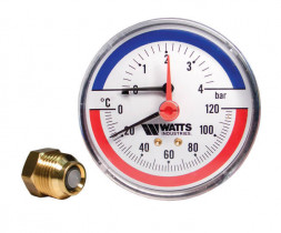 Watts Термоманометр горизонтальный 80- 1/2-120°C- 4bar