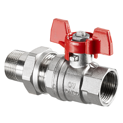Oventrop Кран шаровой полнопроходной Optibal 1/2&quot;(НР/ВР) DN-15 ручка-бабочка, латунь, никелированный, с ниппелем и НГ