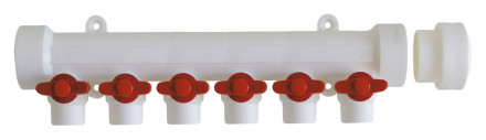 Kalde Коллектор PP-R с запорными кранами на 7 выходов (цвет ручек красный)